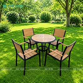Bộ bàn ghế nan nhựa Composite nhà hàng,quán cafe BCP-D80NGKD01