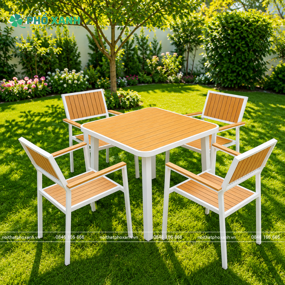 Bộ bàn ghế nhà hàng, cafe sân vườn chất liệu Composite (Polywood) BCP-8080NVKT