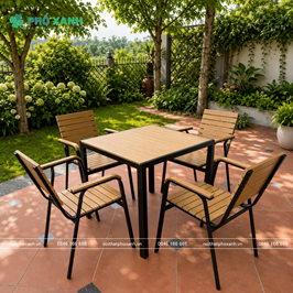 Bộ bàn ghế nhà hàng, cafe sân vườn chất liệu Composite (Polywood) BCP-8080NGKD