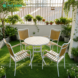 Bộ bàn ghế nhà hàng, cafe sân vườn chất liệu Composite nan màu vàng BCP-80NGKT