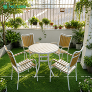 Bộ bàn ghế nhà hàng, cafe sân vườn chất liệu Composite nan màu vàng BCP-80NGKT