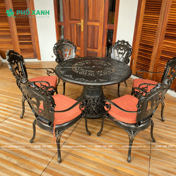Bộ bàn ghế sân vườn nhập khẩu tròn cho 6-8 người D120 cm