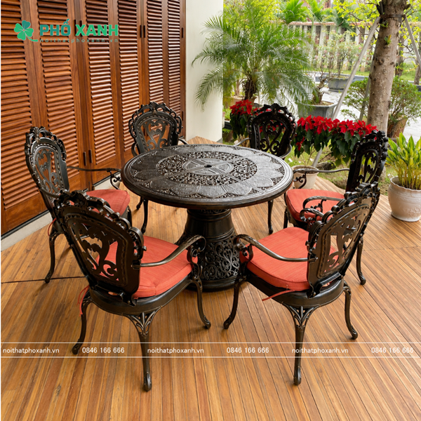 Bộ bàn ghế sân vườn nhập khẩu tròn cho 6-8 người D120 cm