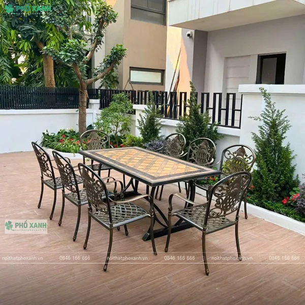 Bộ bàn ghế nhôm đúc 8 ghế  - Nâng tầm không gian biệt thự