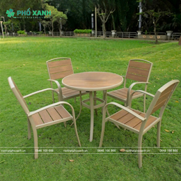 Bộ bàn ghế composite cà phê ngoài trời mặt tròn 4 ghế BCP-BCP-80NGKV