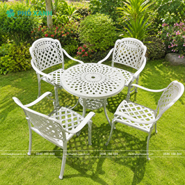 Bộ bàn ghế nhôm đúc sân vườn,ban công mặt tròn BND-D78CRTK