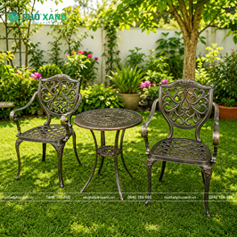 Bộ bàn ghế nhôm đúc nhỏ 1 bàn 2 ghế dành cho ban công, sân vườn nhỏ BND-D70HVD01