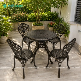 Bộ bàn ghế nhôm đúc ngoài trời 4-6 ghế BND-D80D01