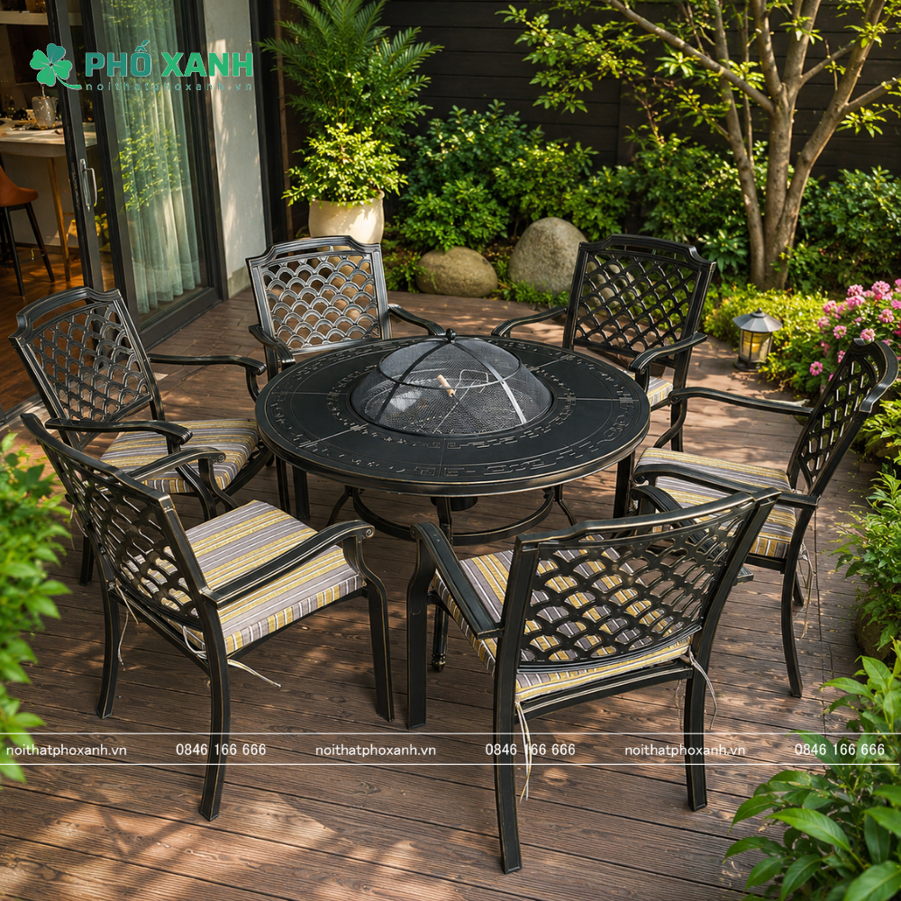 Bộ bàn ghế nhôm đúc mặt liền kết hợp nướng BBQ BND-NML120D