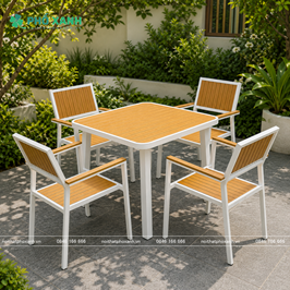 Bộ bàn ghế nhà hàng, cafe sân vườn chất liệu Composite (Polywood) BCP-8080NVKT