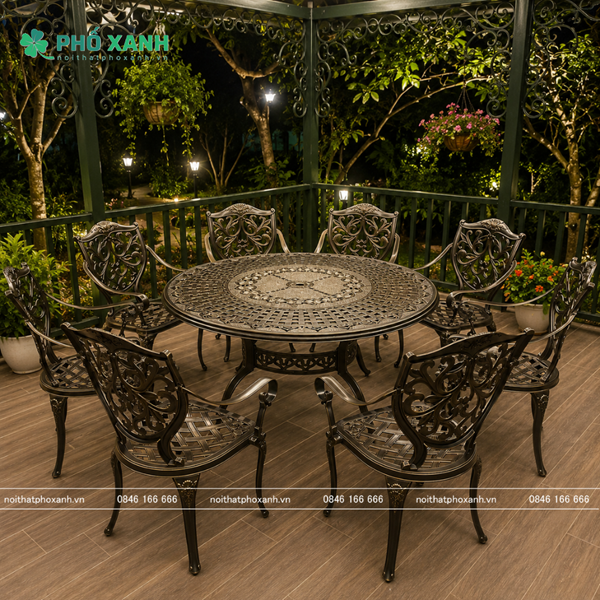 Bộ bàn ghế nhôm đúc ngoài trời dành cho nhà chòi,biệt thự,sân vườn BND-D150D