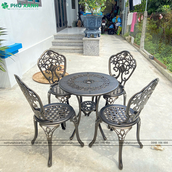 Bộ bàn ghế nhôm đúc nhỏ gọn dành cho sân vườn,ban công nhỏ Bnd-HV70HTD