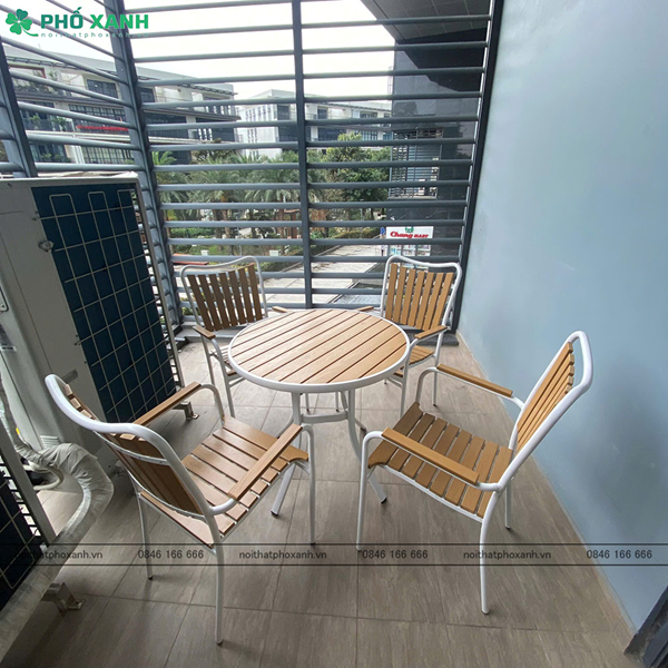 Bộ bàn ghế nhà hàng, cafe sân vườn chất liệu Composite nan màu vàng BCP-80NGKT