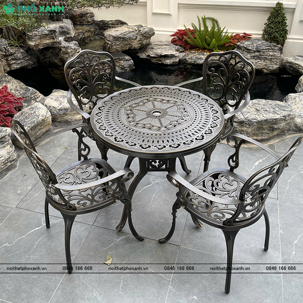 Bộ bàn ghế nhôm đúc ngoài trời dành cho sân vườn, ban công nhỏ BND-D80D 
