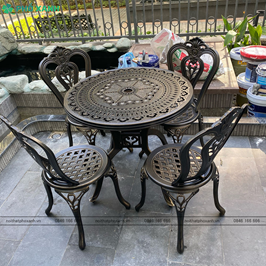 Bộ bàn ghế nhôm đúc ngoài trời 4-6 ghế BND-D80D01