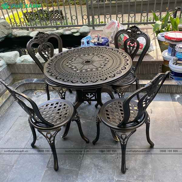 Bộ bàn ghế nhôm đúc ngoài trời 4-6 ghế BND-D80D01