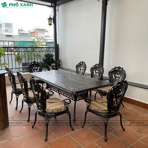 Bộ bàn ghế nhôm đúc sân vườn hình chữ nhật BND-21001100TTD