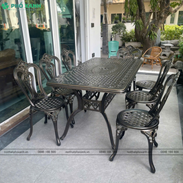 Bộ bàn ghế nhôm đúc ngoài trời hình chữ nhật 6-8 ghế BND-17091D01