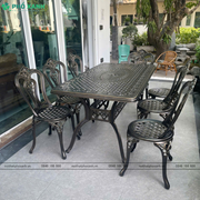 Bộ bàn ghế nhôm đúc ngoài trời hình chữ nhật 6-8 ghế BND-17091D01