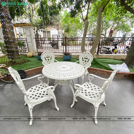 Bộ bàn ghế nhôm đúc ngoài trời màu trắng BND-D100TK