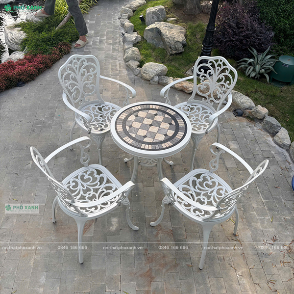 Bộ bàn ghế nhôm đúc nhỏ mặt đá ngoài trời, sân vườn,ban công BND-MDD70D01TK