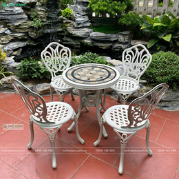 Bộ bàn ghế nhôm đúc nhỏ mặt đá ngoài trời, sân vườn, ban công BND-6070MDTK