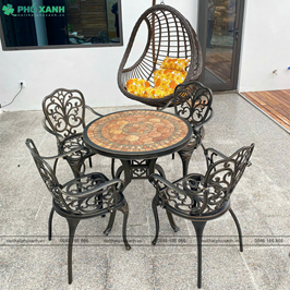 Bộ bàn ghế nhôm đúc mặt đá sân vườn,nhà chòi,biệt thự BND-D85MDD