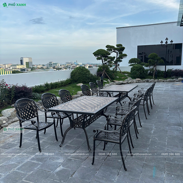 Bộ bàn ghế nhôm đúc mặt đá dành cho khu nhỉ dưỡng,nhà hàng,sân vườn BND-MD16090D