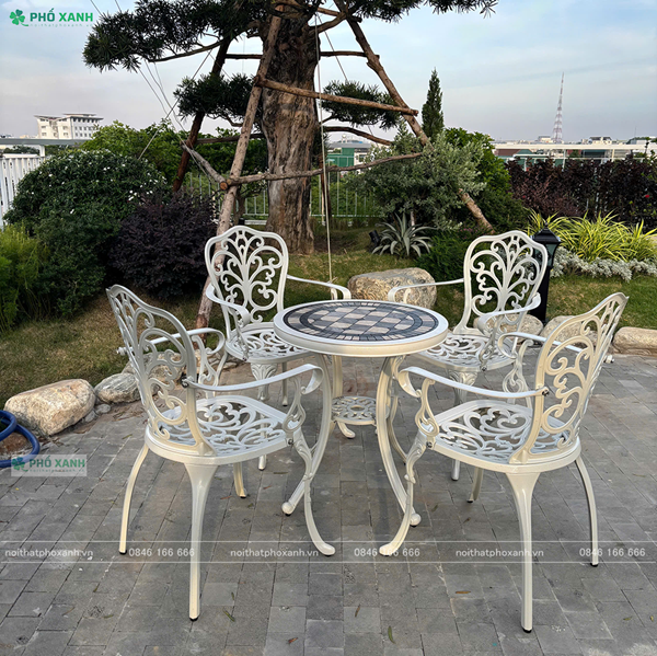 Bộ bàn ghế nhôm đúc nhỏ mặt đá ngoài trời, sân vườn,ban công BND-MDD70D01TK