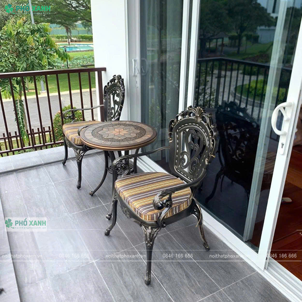 Bộ bàn ghế hợp kim nhôm nhỏ mặt đá BND-MD70TTD lựa chọn tối ưu cho cafe sân vườn