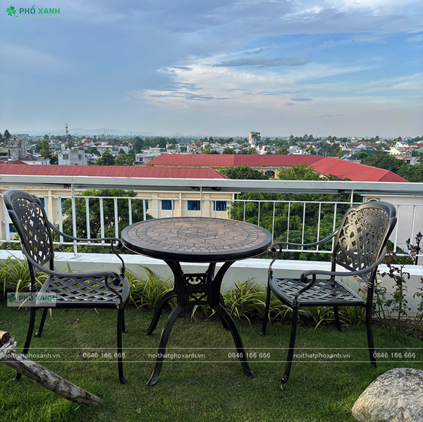 Bộ bàn ghế nhôm đúc mặt đá tròn BND-D85MD02