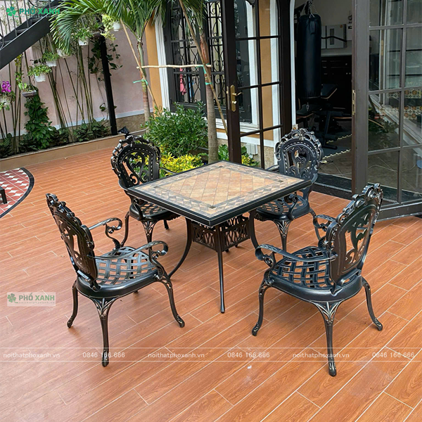 Bộ bàn ghế nhôm đúc mặt đá vuông BND-9090MDLTD