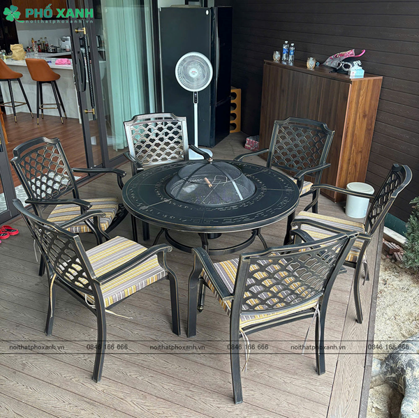 Bộ bàn ghế nhôm đúc mặt liền kết hợp nướng BBQ BND-NML120D