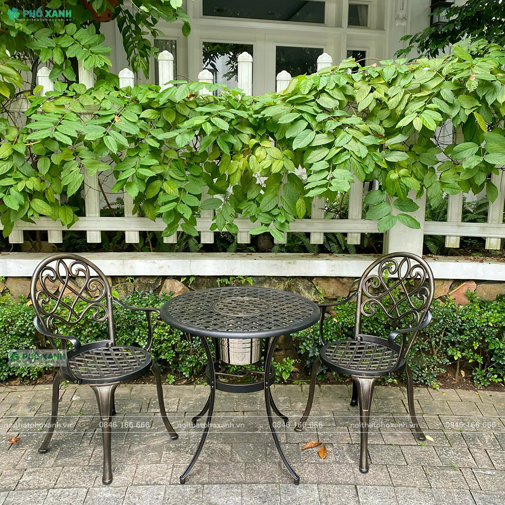 Bộ bàn ghế nhôm đúc nhỏ kết hợp thùng đá ngoài trời sân vườn BND-D70TDD