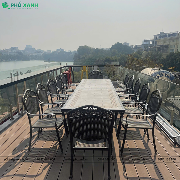 Bộ bàn ghế nhôm đúc mặt đá ngoài trời BND-MD18090D