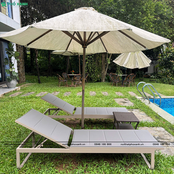 Ghế hồ bơi không tay vịn Khung hợp kim nhôm màu ghi, sơn tĩnh điên mặt lưới Textilen GL-2V