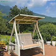 Xích đu sân vườn ngoài trời 2 chỗ hợp kim nhôm mái che năng lượng màu trắng kem XD-NKNL2CTK