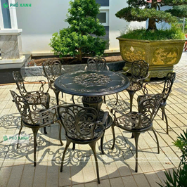 Bộ bàn ghế nhôm đúc cao cấp kết hợp 8 ghế dành cho sân vườn biệt thự BND-D120CCD02