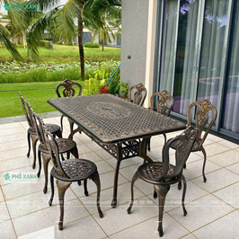 Bộ bàn ghế nhôm đúc ngoài trời hình chữ nhật 6-8 ghế BND-17091D01
