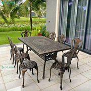 Bộ bàn ghế nhôm đúc ngoài trời hình chữ nhật 6-8 ghế BND-17091D01