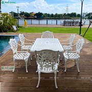 Bộ bàn ghế nhôm đúc sân vườn hình chữ nhật 6 - 8 ghế BND-17090LHTK