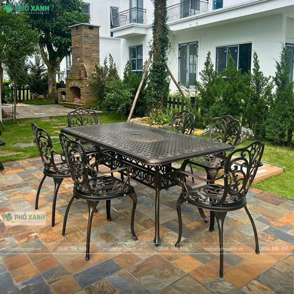 Bộ bàn ghế sân vườn nhôm đúc hình chữ nhật BND-17090HDD
