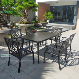 Bộ bàn ghế nhôm đúc sân vườn biệt thự nan nhôm đúc 6 ghế BND-NN15090VD