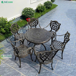Bộ bàn ghế nhôm đúc 1 bàn 6 ghế lựa chọn tối ưu cho sân vườn,nhà chòi BND-D100D02
