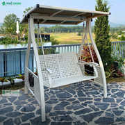 Xích đu sân vườn ngoài trời 2 chỗ hợp kim nhôm mái che năng lượng màu trắng kem XD-NKNL2CTK