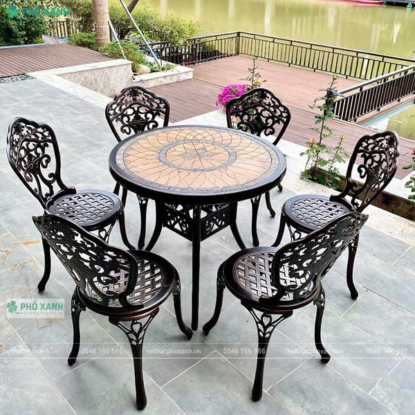 Bộ bàn ghế ngoài trời nhôm đúc mặt đá tròn BND-MD80TTD