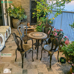 Bộ bàn ghế nhôm đúc nhỏ mặt đá ngoài trời, sân vườn, ban công BND-6070MDD