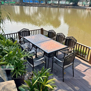 Bộ bàn ghế nhôm đúc mặt đá sân vườn, biệt thự BND-9090MD01