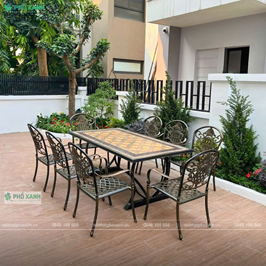 Bộ bàn ghế nhôm đúc mặt đá 8 ghế nhập khẩu BND-MD18998VD