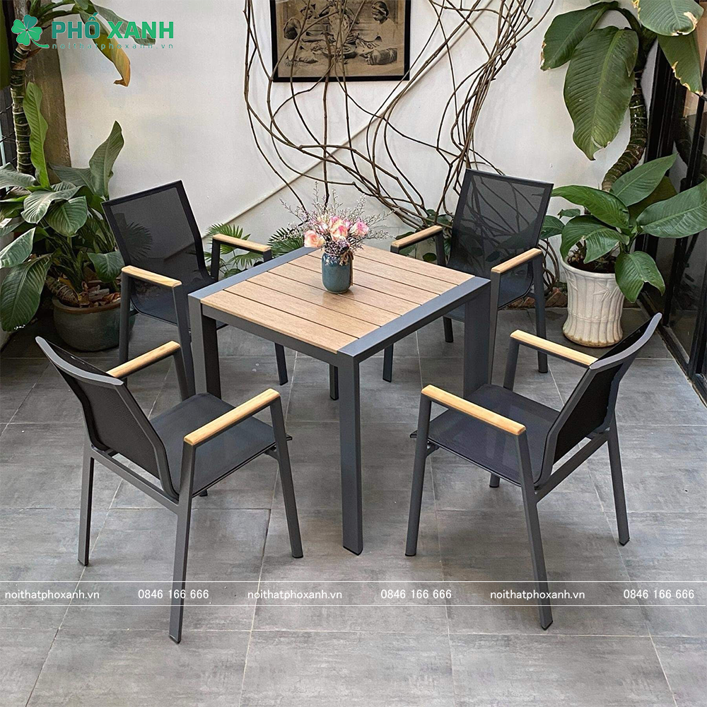 Bộ bàn ghế Polywood nhà hàng, quán cafe, sân vườn BPLW-8080GRAY